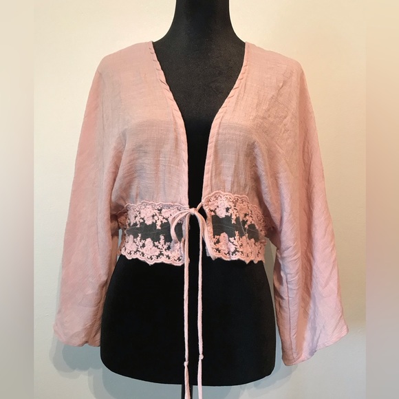 Revamped Jackets & Blazers - Revamped Women’s Cropped Cover Jacket Size M Kimono Style Sleeves Dusty Pink